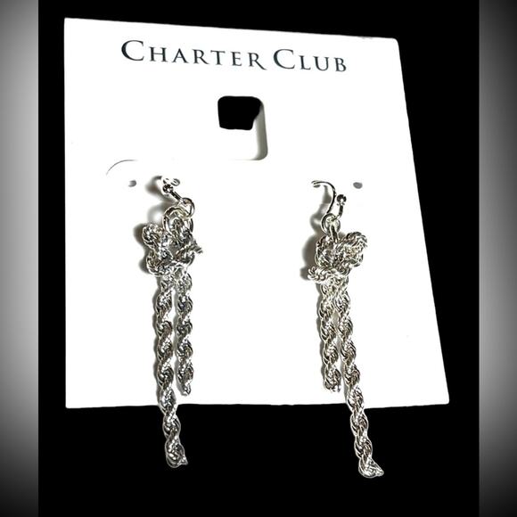 NEW Charter Club Dangle Drop EARRINGS SilverTone Knotted Serpentine Chain 2” - Picture 1 of 7